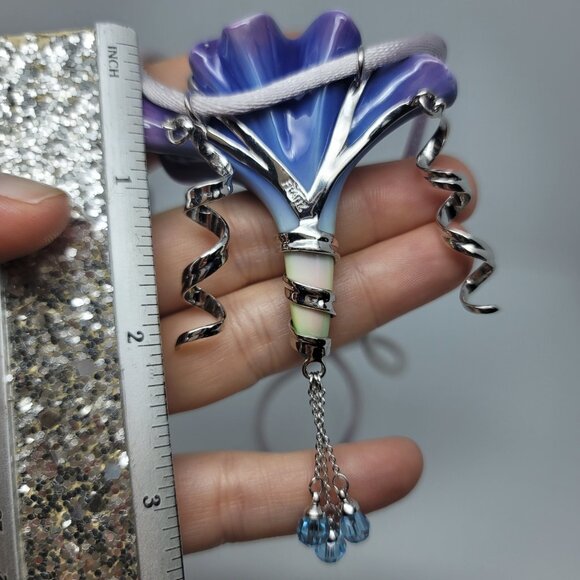 Franz Collection Porcelain Hand Painted Enamel Morning Glory Necklace - Picture 4 of 4